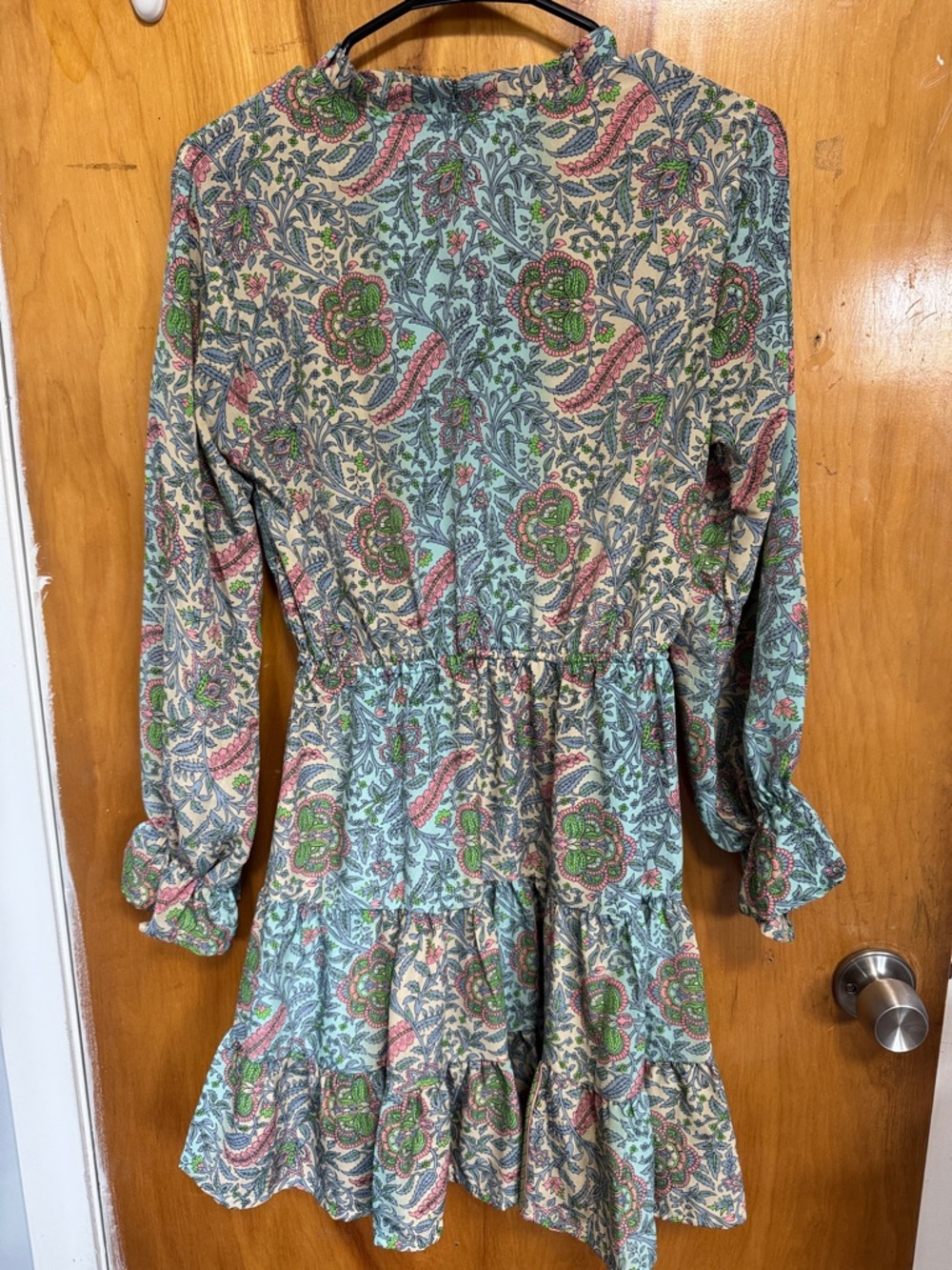 Boho Paisley Tie-Waist Long Sleeve Dress - Green Multi - Picture 7 of 10